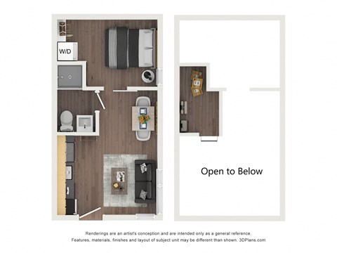 Floor plan for 1 bed, 1 bath, 343 sqft